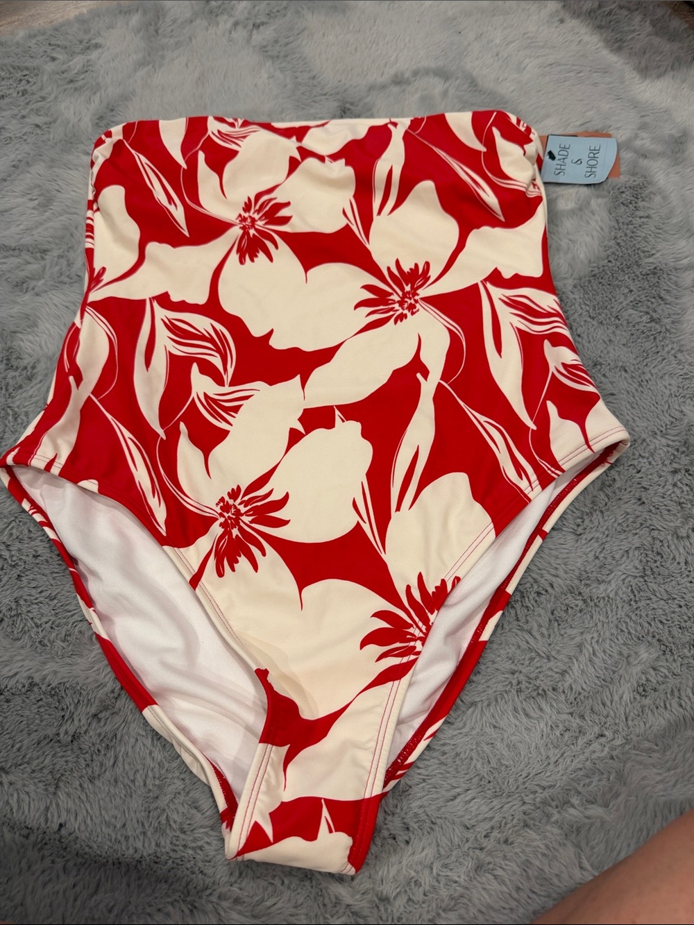 Shade & Shore Red and Cream Floral One-Piece Swimsuit